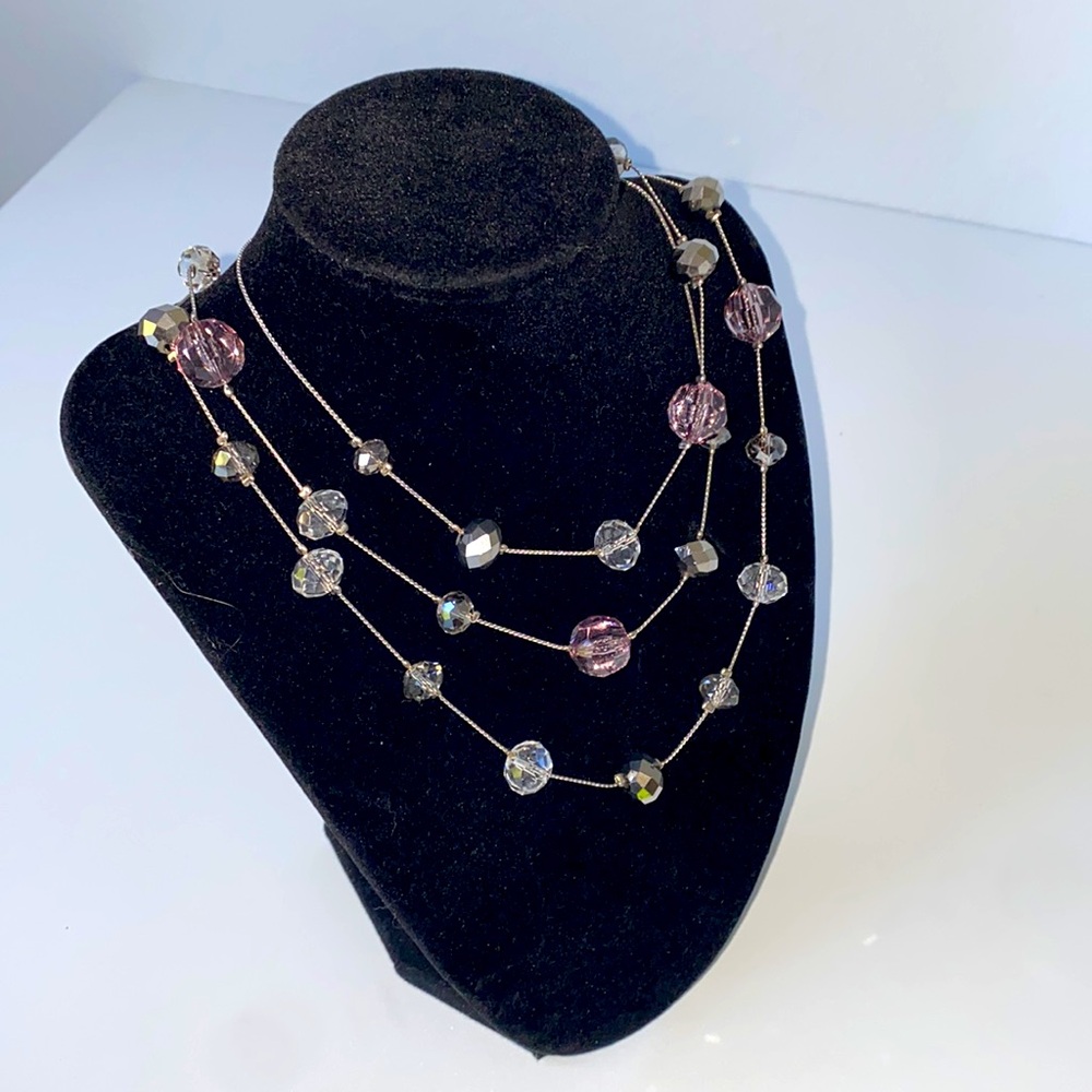 Chico’s NWT Magee Long jeweled necklace with light purple/silver beads